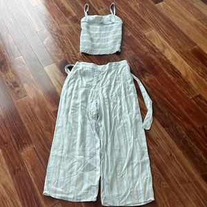 Striped smocked shirt and pant set